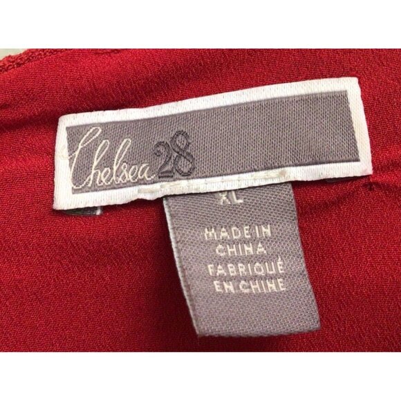 Chelsea 28 Dress Womens XL Red Crepe Crew Neck Work Career Holiday - Picture 5 of 9